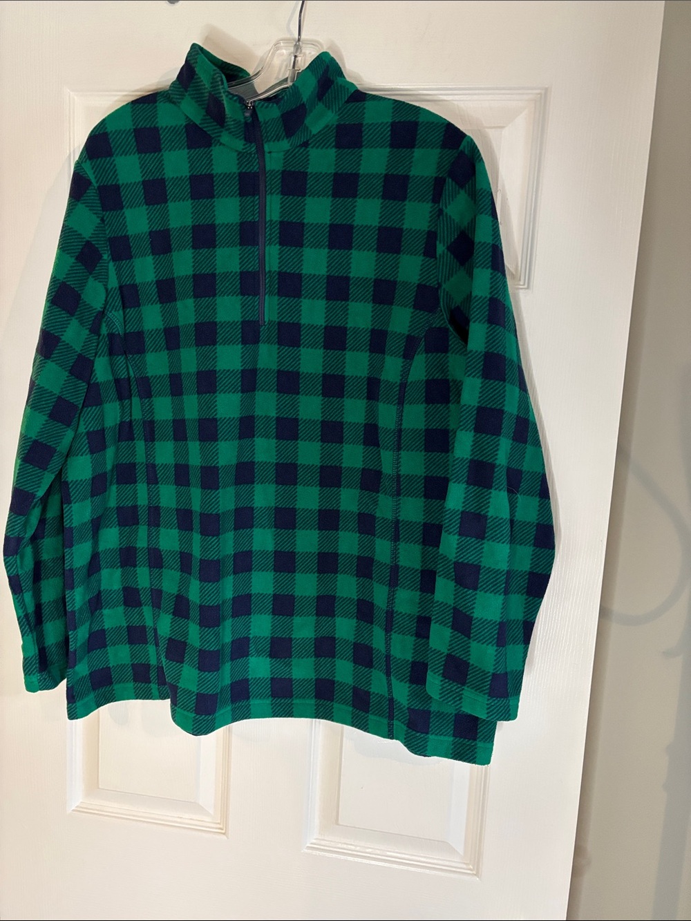 Lands' End Green and Navy Check Half-Zip Pullover
